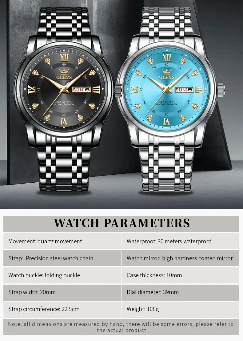 OLEVS 5513 Man Watches Exclusive Dual Calendar Original Quartz Watch For Men Diamond Roman Scale Waterproof Fashion Wristwatch