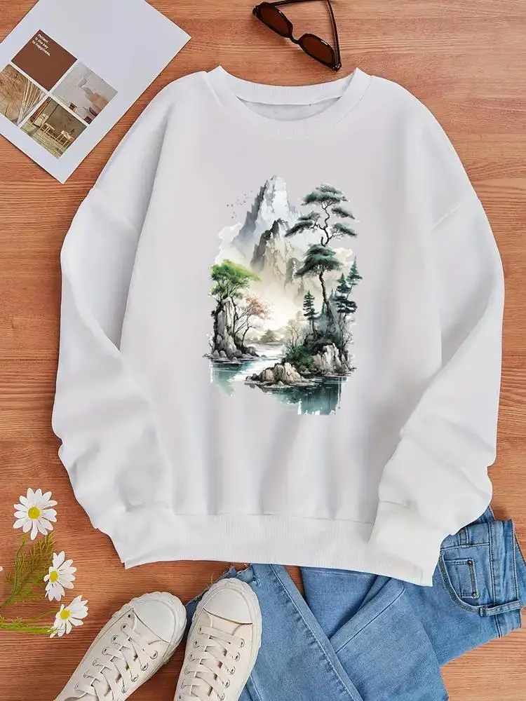 

Print Fashion Lady Cartoon Painting Watercolor Fleece Casual Women Cartoon Clothing Pullovers O-neck Graphic Sweatshirts