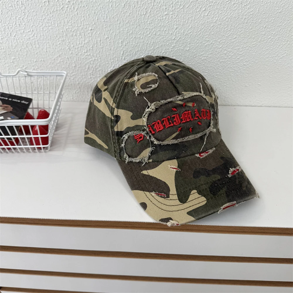 2026 Neue Unisex Baseballkappen im Used-Look mit Sanskrit-Stickerei für Herren, Amerikanische Sonnenschutz-Punk-Camouflage-Kappen, Modische Hüte – Detail 20