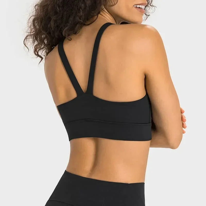 

Lulu Substitutes Medium Support Sexy High-End V-Back Sports Fitness Bra Wide Hem Padded Top Nude Feel Yoga Fitness Bra