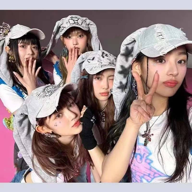 Y2K Style Denim Blue Baseball Cap NewJeans MinJi Haerin OMG