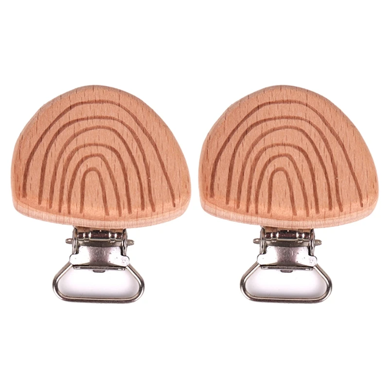 

2Pcs Natural Beech Wood Pacifier Clip Baby Teether Pacifier Safety Wooden Clasp