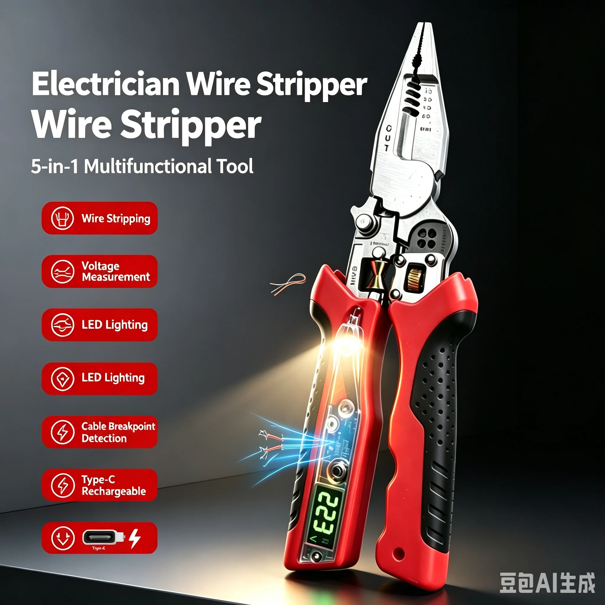 Advanced Adjustable Wire Stripper with USB Charging & Precision Voltage Detection, Premium Electrician Tool