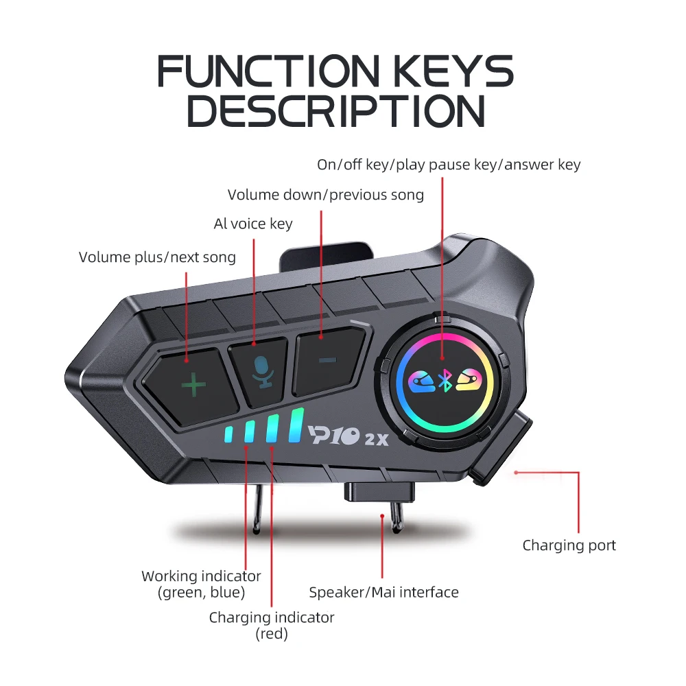 Wireless Bluetooth5.3 Motorcycle Helmet Intercom 5