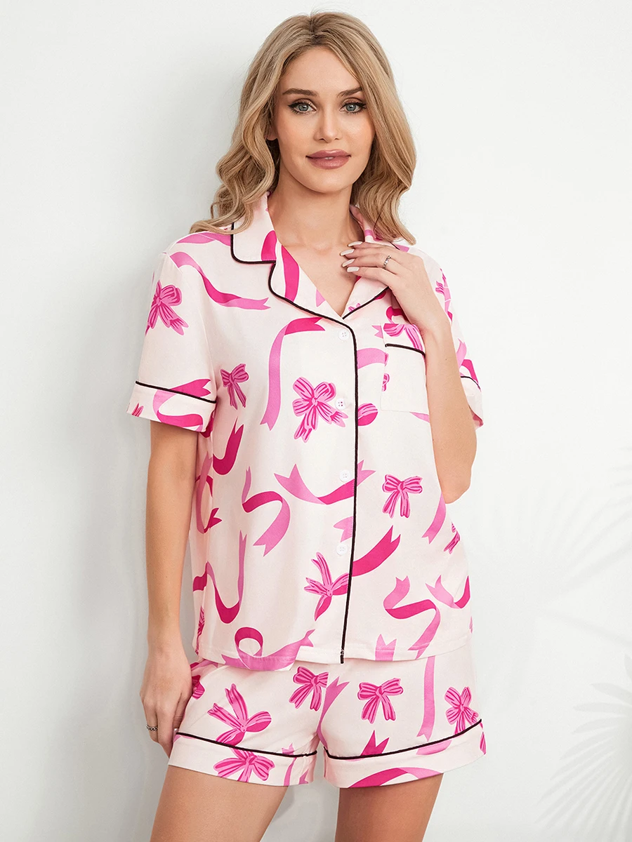 

Y2k Pajamas Shorts Set for Women 2 Piece Cute Floral Matching Pj Sets Short Sleeve Lounge Shirts Shorts Set