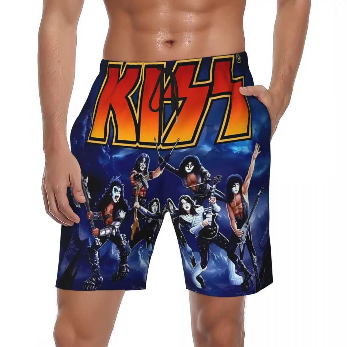 

3d Print Kiss Band Board Shorts Summer Music Cool Sportswear Board Short Pants Males Quick Dry Casual Plus Size Beach Trunks
