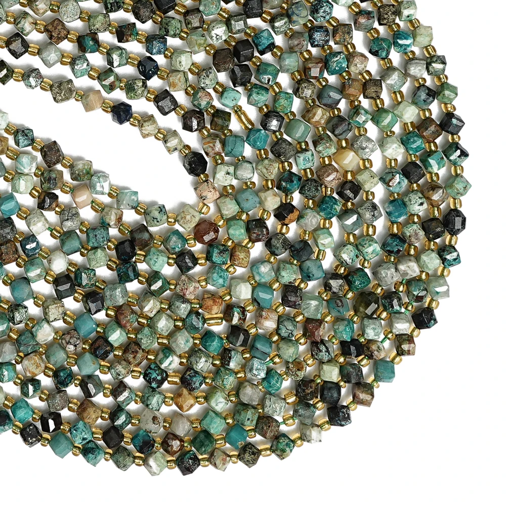 Natural Chrysocolla Faceted Gemstone Loose Beads Spacer Stone Beads Greenish-Black 6MM For Jewelry Making Bracelet Accessories