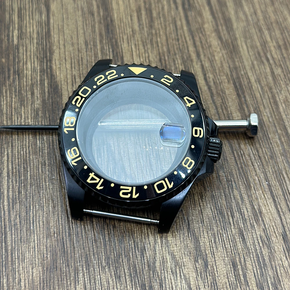 Enhanced Product Title:  
Black Finish GMT Series Bezel Watch Case with Sapphire Glass - 40mm