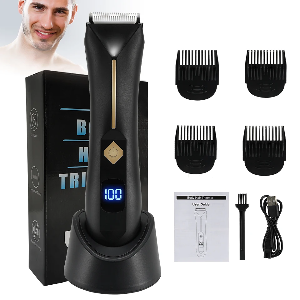Aparador Profissional do Cabelo do Corpo Aparador Elétrico do Cabelo Máquina Impermeável do Corte do Cabelo com Base de Carregamento Área Sensível