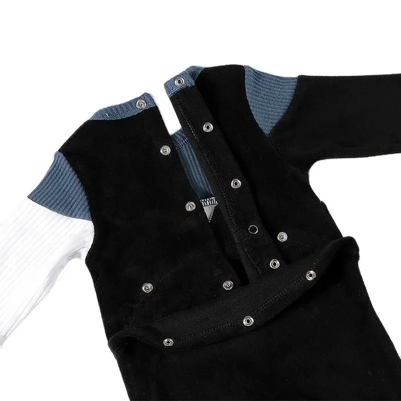 Baby romper kids clothes long sleeves pajamas baby overalls Stitching color boy girls clothes footies autumn winter romper