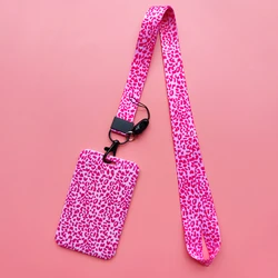 Stylish Pink Leopard Print ID Badge Holder with Retractable Clip and Neck Strap (Card holder lanyard)