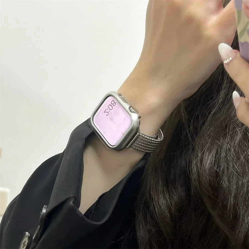 Luxury Slim Metal Magnetic Strap for IWatch 9 8 7 SE 6 Girl Wrist Band for Apple Watch 41mm 40mm 38 45 44 49mm Ultra Bracelet