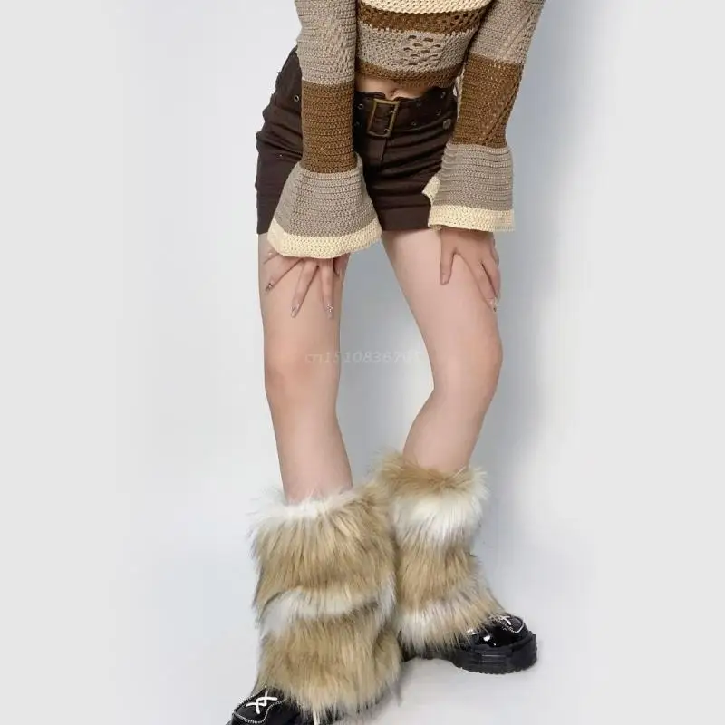 

Furry Leg Warmers Women Autumn Winter Vintage Faux Fur Plush Boot Covers Cuffs Calf Length Hipster Warm Socks Streetwear
