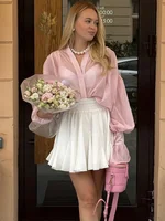 Tossy Casual Loose See-Through Shirts Women's Autumn Lapel Long Sleeve Patchwork Blouse Top Streetwear Female Solid Shirts Top - Image 4