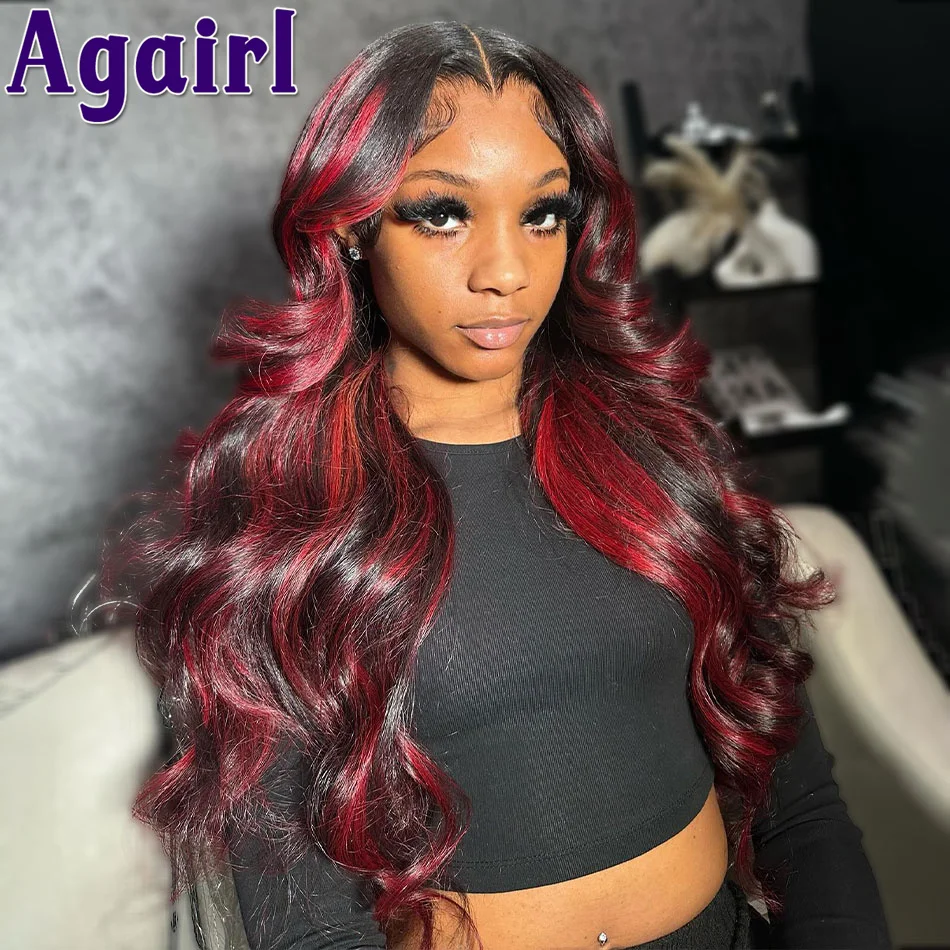 

13X6 Highlight Red Colored Body Wave Lace Frontal Wig Ready To Wear 13X4 Glueless Human Hair Wigs Pre Plucked 6X4 Closure Wigs