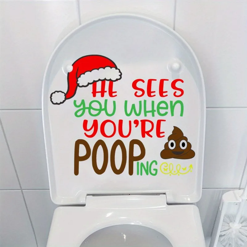 Christmas Fun English Toilet Decoration Wall Stickers, Self Adhesive Bathroom Cross Toilet Stickers, Christmas Decoration Props