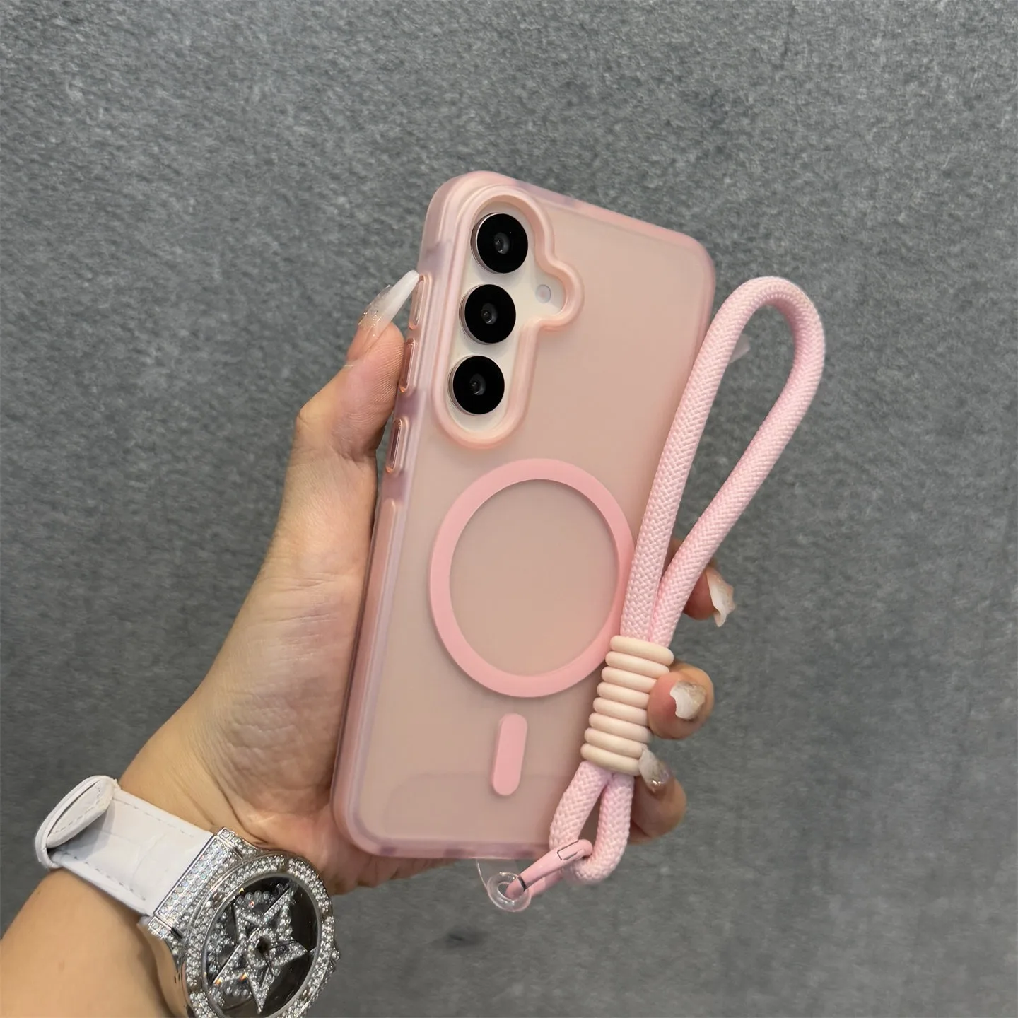 Matte Magnetic Wrist Strap Case with Lanyard - Candy Color Frosted Cover