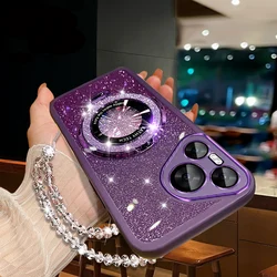Glitter Crystal Bracelet Phone Holder Case for Oppo Reno12 5G (Purple)
