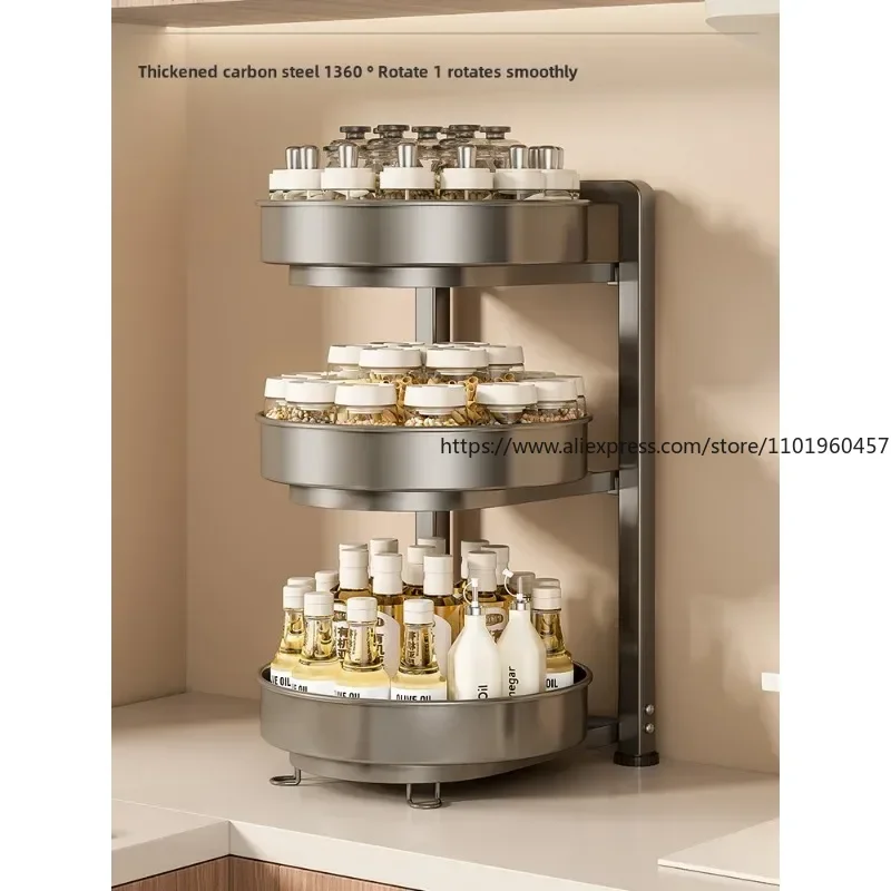 Kitchen Storage Rack 360-degree Rotating Condiment Storage Rack Countertop Corner for Household Oil Salt Sauce Vinegar Bottles
