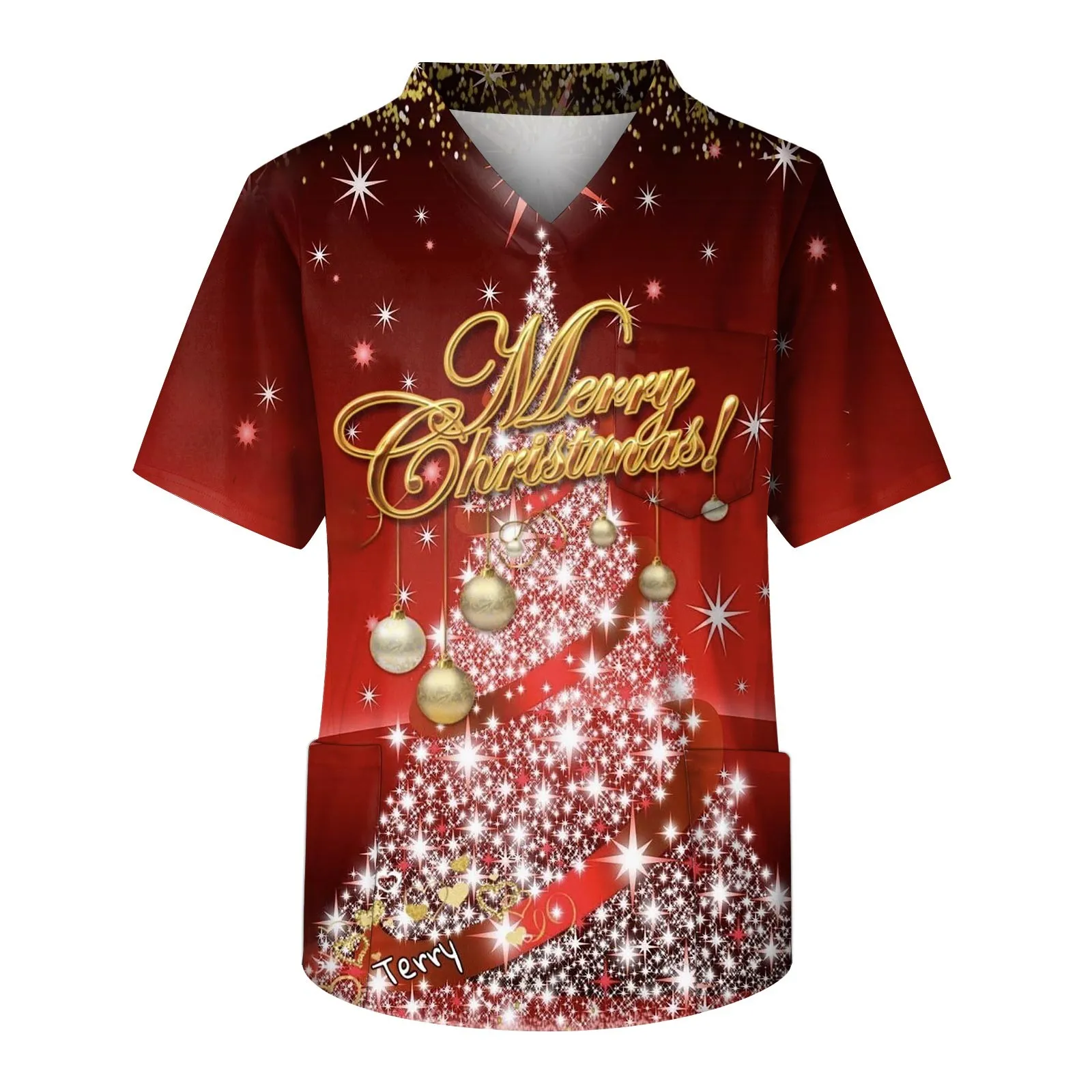

New Santa Scrubs Medical Uniforms Women Men Nurse Accessories Clinical Uniform Dentist Work Blouse Vet Spa Christmas Scrubs Tops