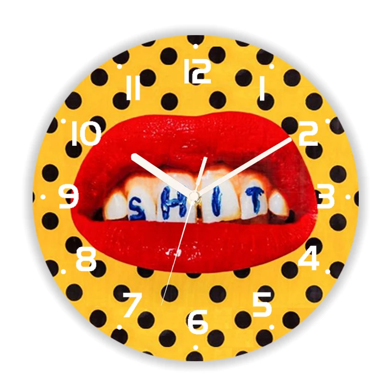 Seletty Mirror Lipstick Print Round Wall Clock for Bedroom Home Decor Modern Toiletpaper Painting Art Big Wall Watch Gift 14inch
