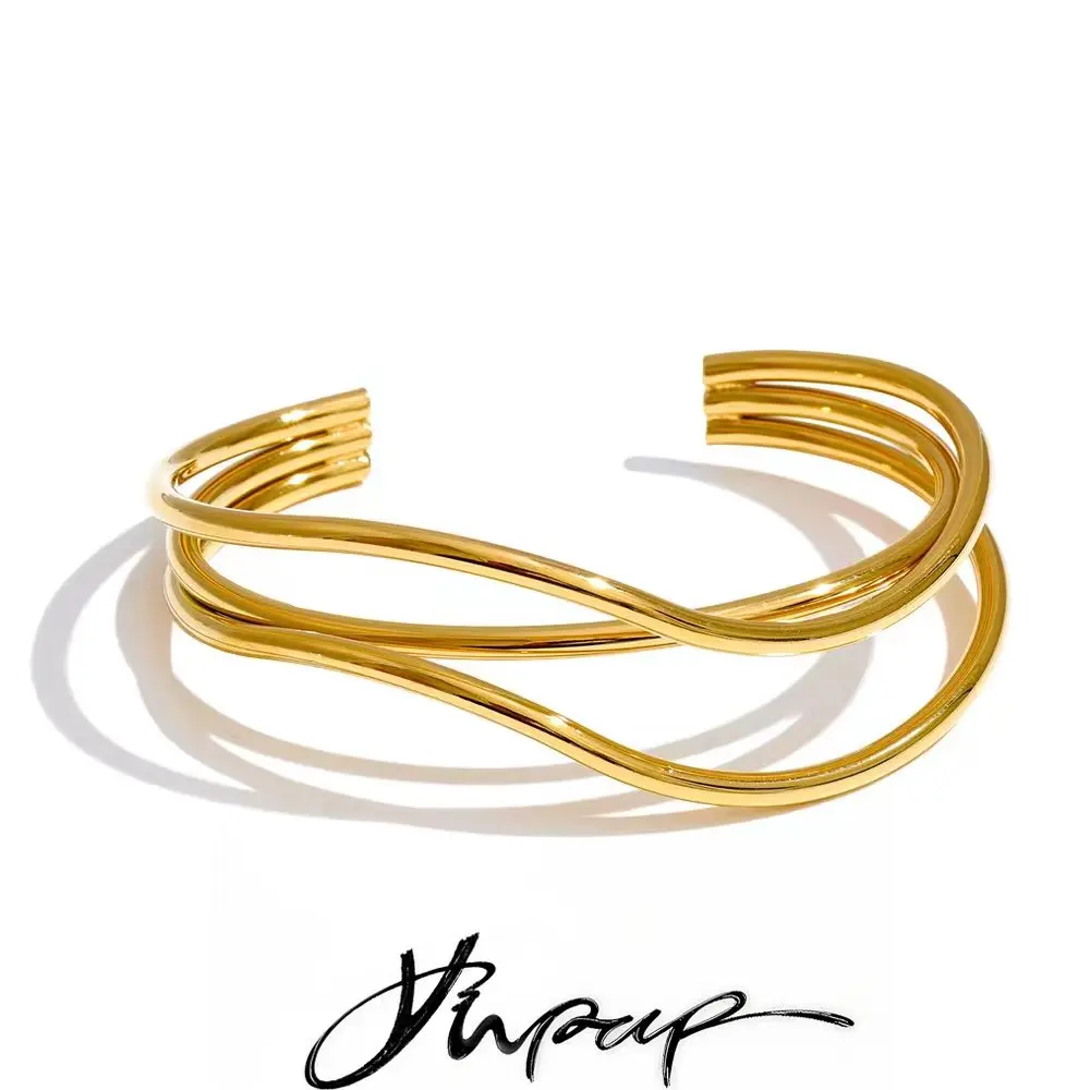 Yhpup Wrist Bracelet Layered Open 60mm Stainless Steel for Women