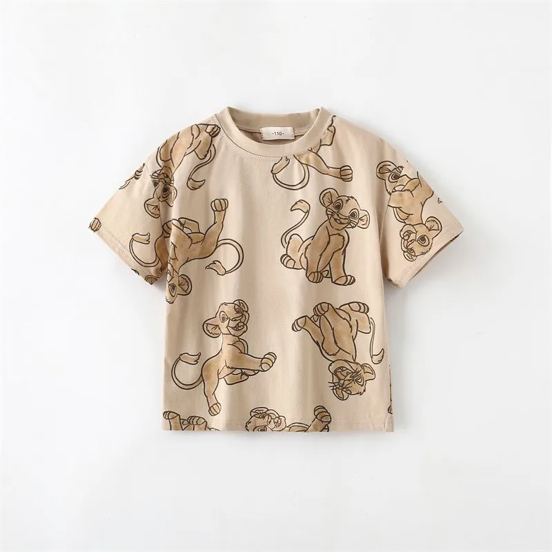 Full Print Tshirt Disney New Summer Clothing Boys Casual Round Neck Cartoon Tees Children Fashion Thin Cotton Loose Base Shirt 2