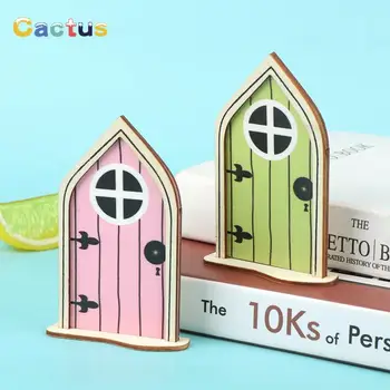 1PC 1/12 DollHouse Miniature Furniture Wooden Steepletop Door For Children DIY Furniture Garden Craft Toy 3D Fairy Door Tool