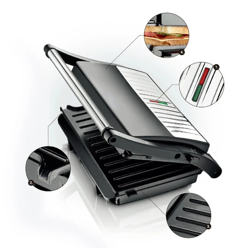 Electric Grill Steak Meat Hamburger Sandwich Maker Breakfast Machine Frying Pan Barbecue Plate EU Plug 6