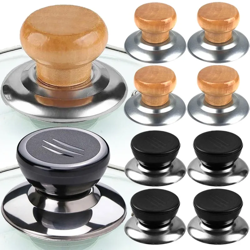 Description Picture 2 of itemNew Pot Lid Handles Replacement Stainless Steel Pot Lids Knobs Heat-Resistant Wooden Holding Handle Kitchen Cookware Handgrip