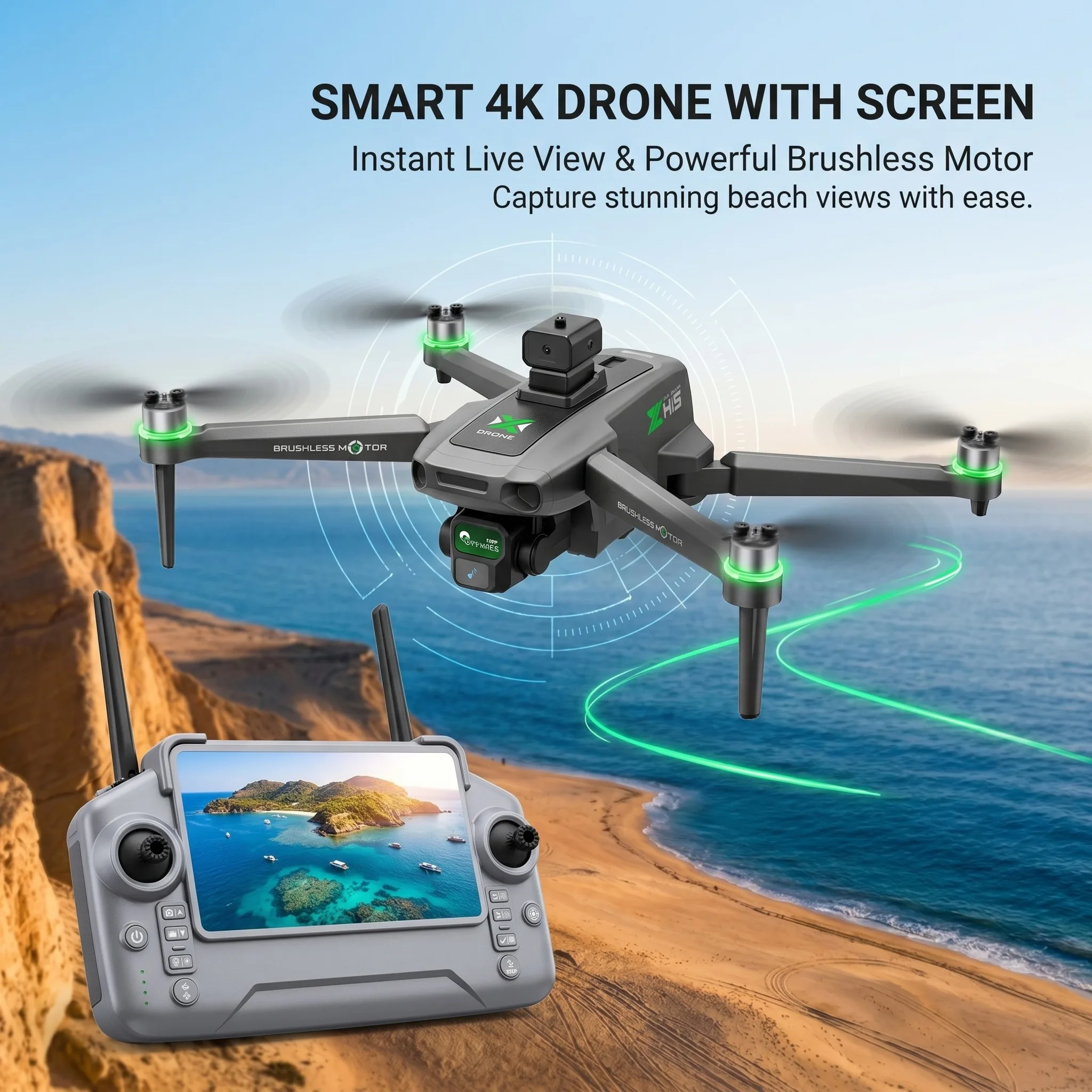 Nuovo Drone ZH8 2026 con Fotocamera 4K e Schermo, Motore Brushless, 20 Minuti di Volo, Funzione Airdrop, Quadricottero Pieghevole per Fotografia Aerea