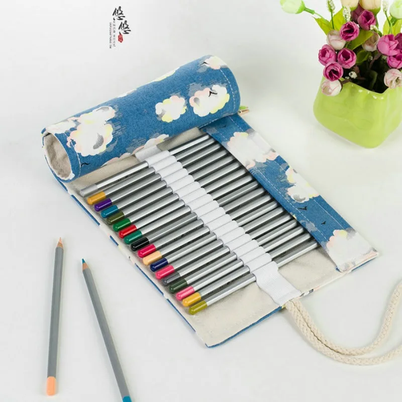 연필 롤 빈티지 수제 컬러 리드 보관 미술 학생, 롤업 연필 케이스 36/48 홀 편지지 캔버스 랩 스케치 가방
