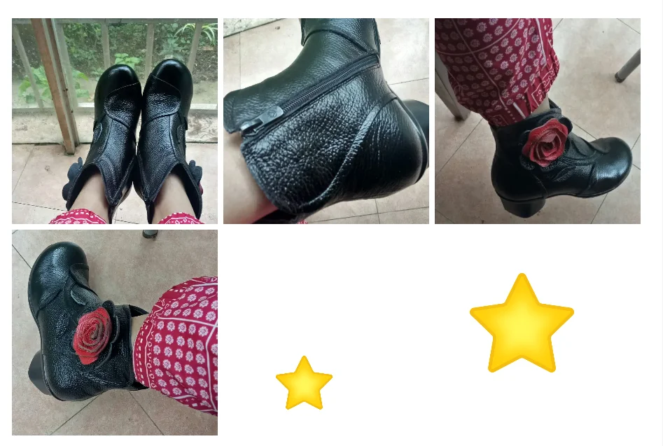 Vintage Rose Echtes Leder Stiefeletten Damen Heels Pump Booties Böhmen Schuhe Retro Mom Kurze Stiefel Kunstpelz Med Heel Schuhe – Detail 6