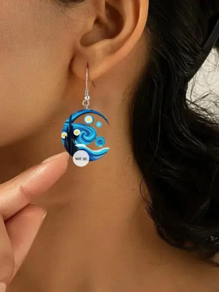 Van Gogh Starry Sky Designed Acrylic Earrings, Fashion Jewelry Accessories for Women, Trendy All-match & Exquisite Jewelry for B