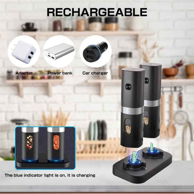 Salt Pepper Grinder Refillable Adjustable Coarseness Comfortable Grip Electric Salt Pepper Mill with Ceramic Core New Dropship salt pepper grinder refillable adjustable coarseness comfortable grip electric salt pepper mill with ceramic core new dropship