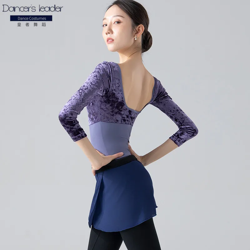 Ballet Costume Leotard for Women\'s Feeling Square Neck Velvet Gymnastics Leotard Tights Performance Costume Body Clothes