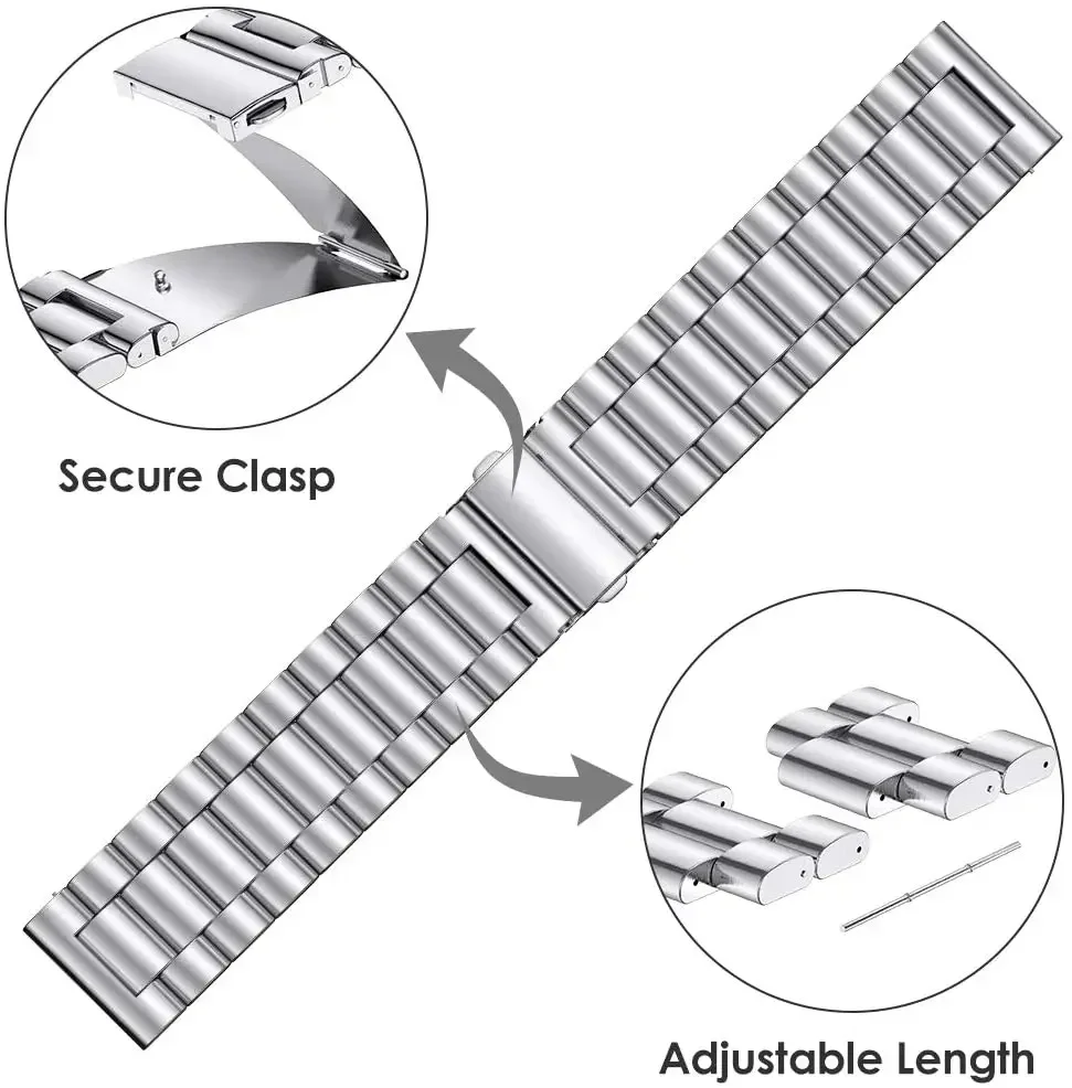 Premium 22mm Stainless Steel Watchband - Metal Strap Bracelet