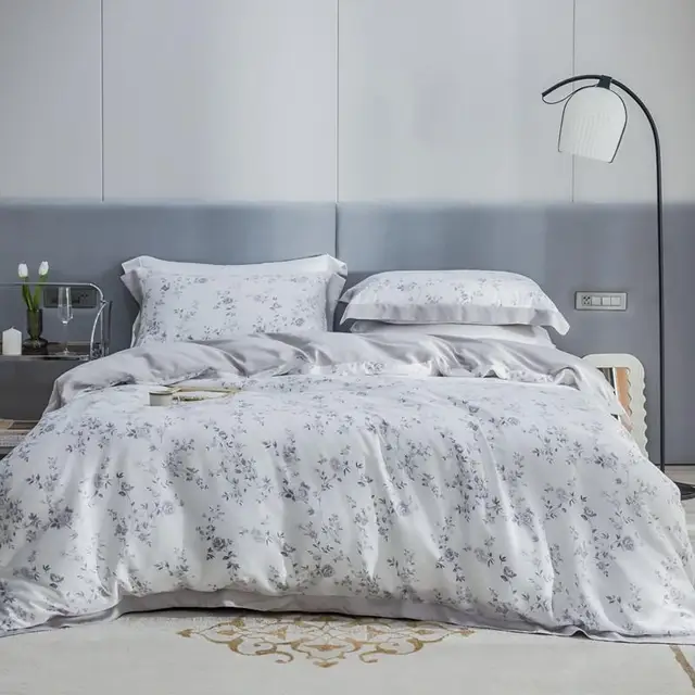 Nodig uit diamant Geduld Bloemen Gedrukt Grijs En Wit Chic Dekbedovertrek Set Met Rits Bamboe  Lyocell Zachtste Cooling Beddengoed Set Laken Kussenslopen| | - AliExpress