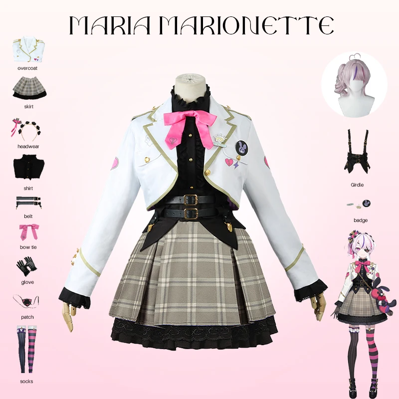 

VTuber Maria Marionette Cosplay Costume Wig Maria Uniform Virtual YouTuber Socks Gloves Headband Eye Patch ILUNA Kyo Luca Selen