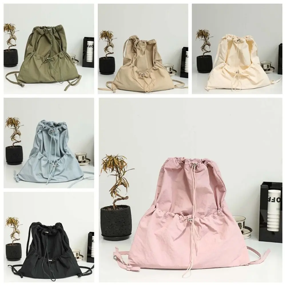 

Korean Style Drawstring Backpacks Large Capacity Tote Bag Light Soft Nylon Bag Niche Design Solid Color Shoulder Bag Girls