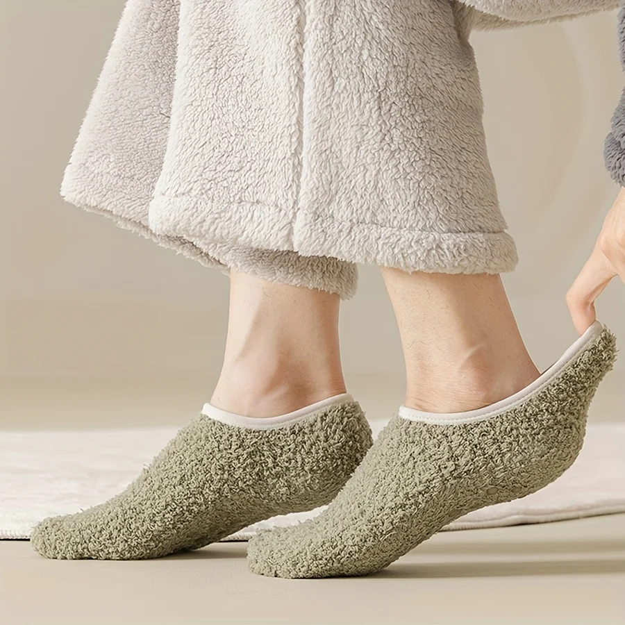 Thick Winter House Socks for Men–Coral Fleece Thermal Socks with Anti-Slip Sole, Elastic Cuff for All-Day Comfort