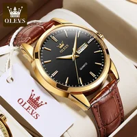 OLEVS 6898 Sports Shock-resistant Calendar Genuine Leather Luxury Waterproof Quartz Watch for Men Luminous Mens Wristwatches