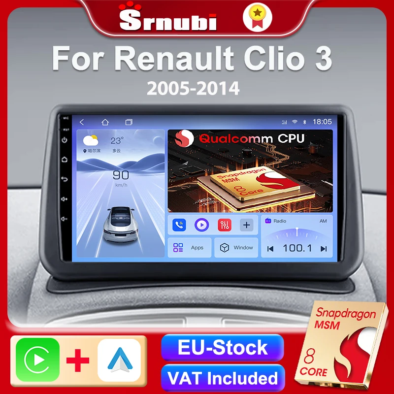 Srnubi Autoradio Für Renault Clio 3 2005-2014 Qualcomm 8 Core Multimedia Player Drahtlose Carplay Bildschirm Android Auto stereo