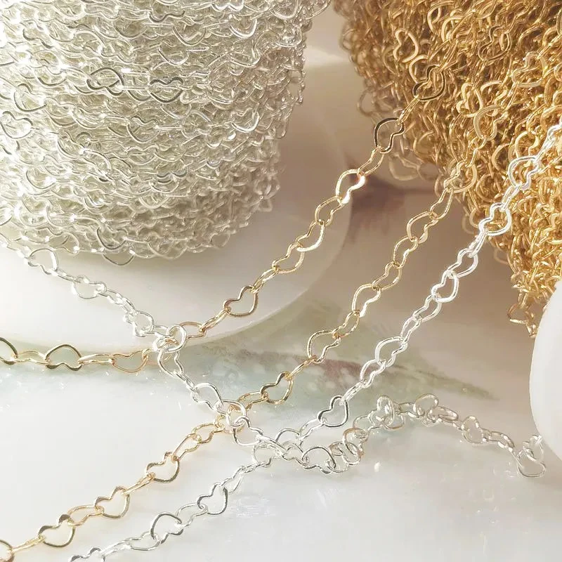 5Meters 1Meter 3mm Necklace Love Heart Chain Silver Gold Copper Link Chains Bracelet for Jewelry Making DIY Components Handmade