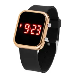 Elegant Women's Digital LED Watch with Square Silicone Strap (Black rose gold)