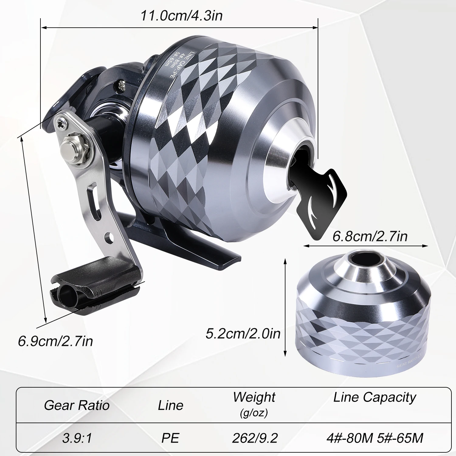 Sougayilang Bremsrad Spincast Angelrolle 3,9:1 Hochgeschwindigkeits-Köderrolle aus Aluminiumlegierung mit geflochtener Nylon-Angelschnur Pesca – Detail 18
