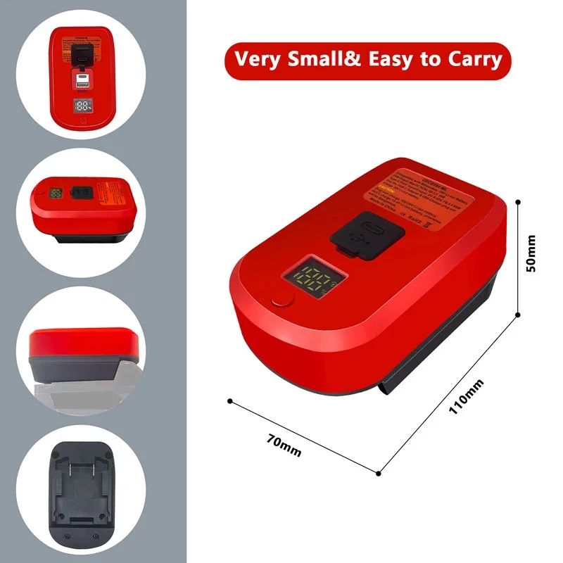 Adapter Charger for Makita/Bosch/Milwaukee/Dewalt 18V Li-ion Battery With USB Ty