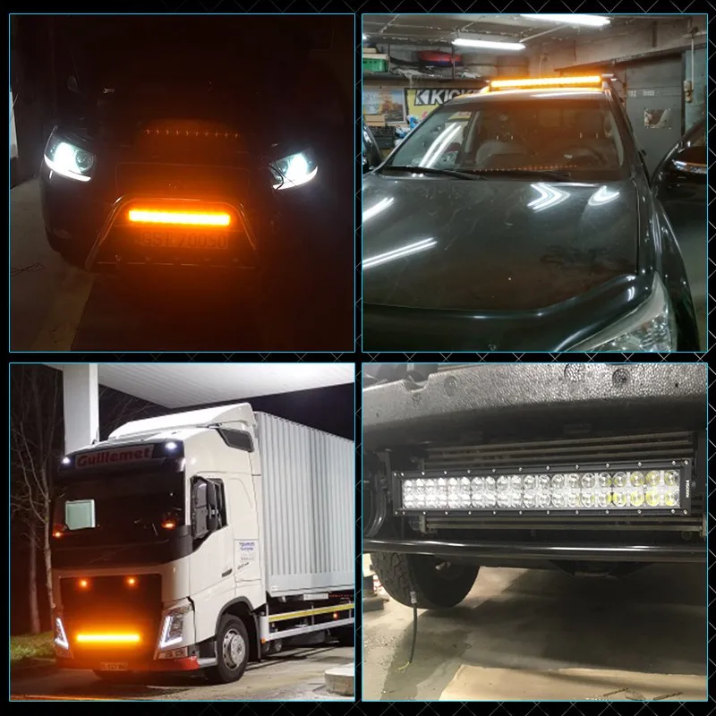 12V 24V 22 32 42 52" Off-road SUV Curved Flood LED Work Light Bar 7D Amber DRL For Jeep Car ATV UTV 4x4 4wd Pickup Truck Lorry led light led light bar