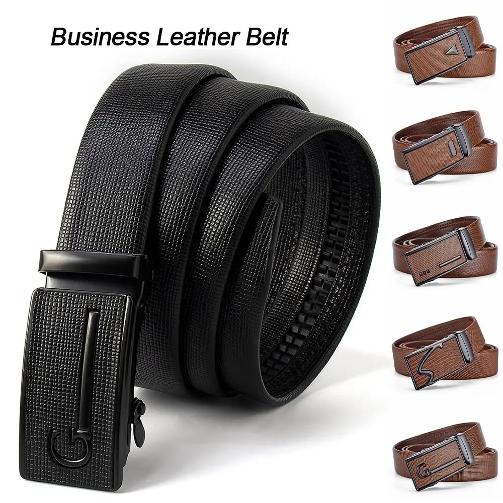 

Luxury Design Business Leather Belt Adjustable Vintage Casual Automatic Buckle Waistband Men Ratchet Belts
