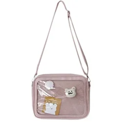 Women's Transparent Ita Crossbody Bag - Cute Lolita Fashion Shoulder Satchel (Pink With insert)